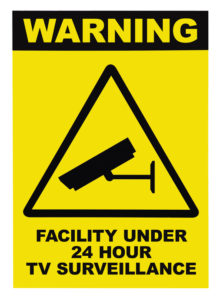 Facility protected, under 24 hour video surveillance text sign, isolated