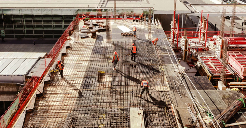 High angle view of workers in construction site